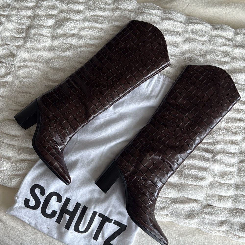 Schutz Maryana Block Boot - Dark Chocolate